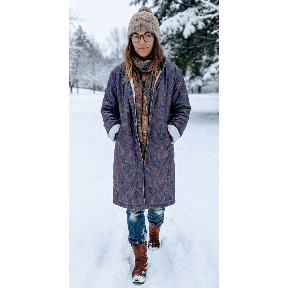 VTG The Company Store Down Puffer Jacket Women 14 Paisley Boho Quilted Parka 80s